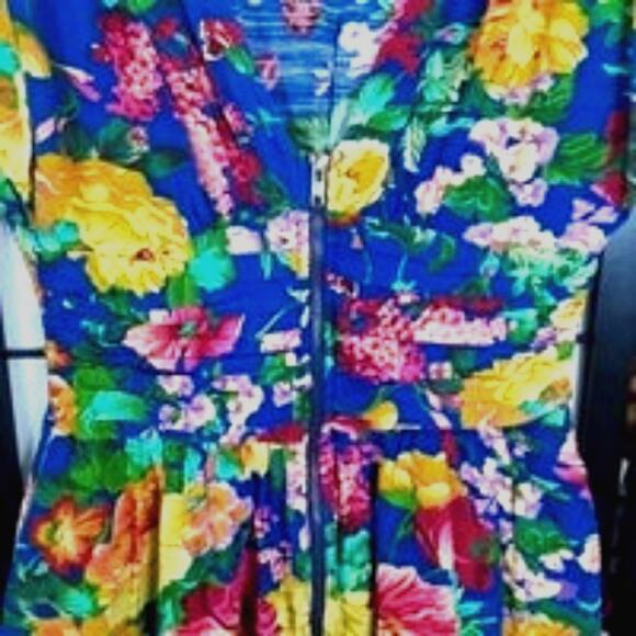 Arden B Zip Floral Pleated Flare Sleeveless Dress Small Blue Yellow - Picture 4 of 7